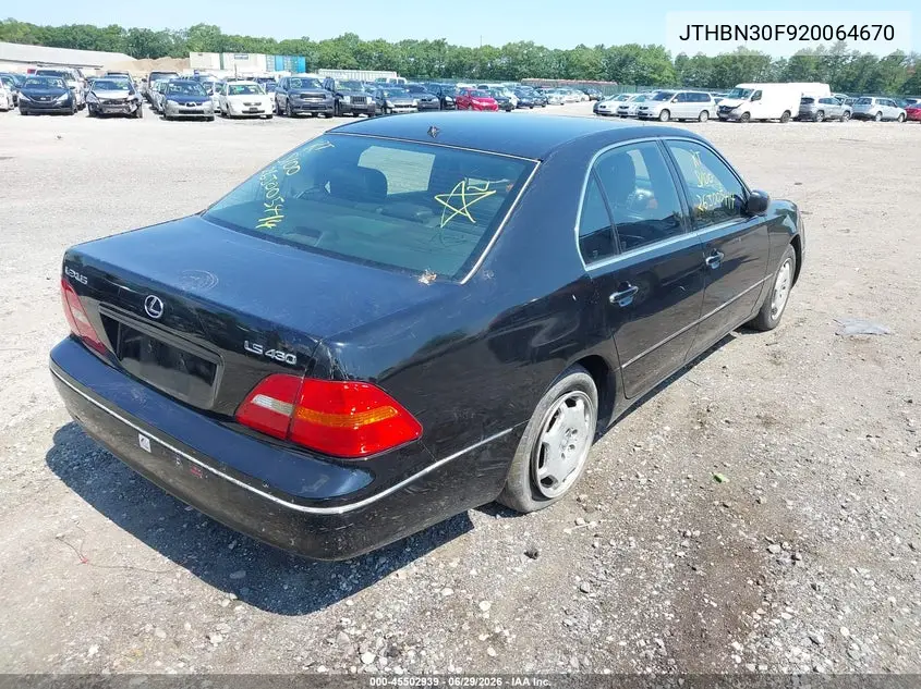 2002 Lexus Ls 430 VIN: JTHBN30F920064670 Lot: 45502939