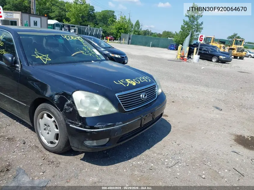 2002 Lexus Ls 430 VIN: JTHBN30F920064670 Lot: 45502939