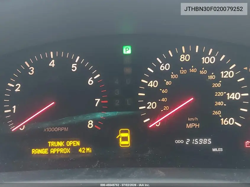 2002 Lexus Ls 430 VIN: JTHBN30F020079252 Lot: 45545752