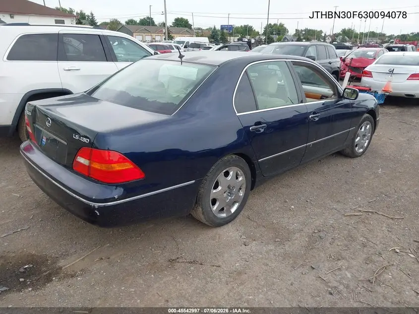 2003 Lexus Ls 430 VIN: JTHBN30F630094078 Lot: 45542997