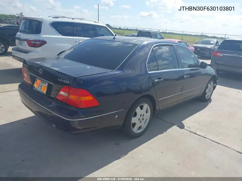 2003 Lexus Ls 430 VIN: JTHBN30F630103801 Lot: 45561128