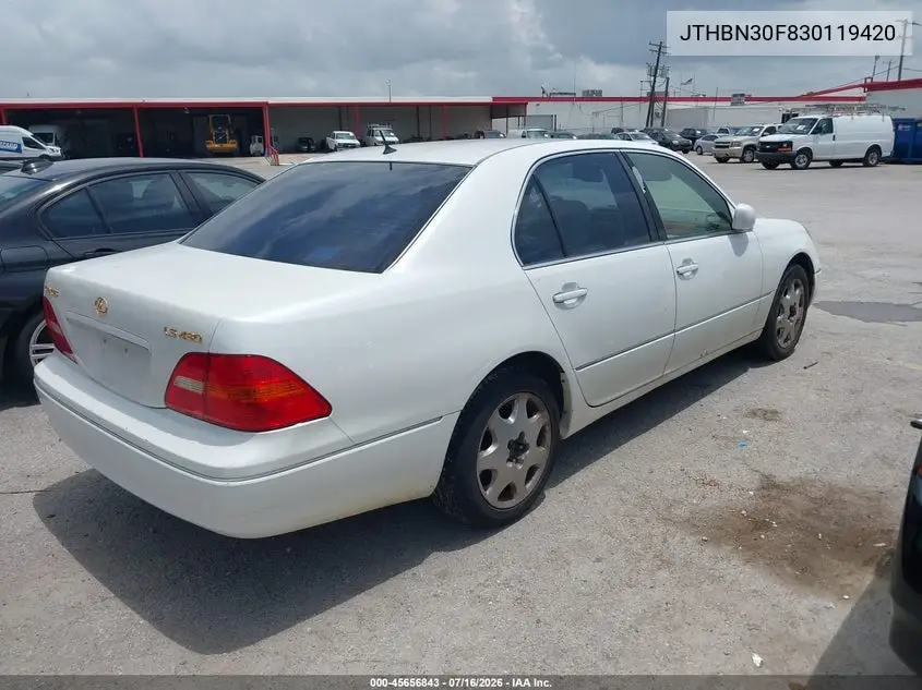 2003 Lexus Ls 430 VIN: JTHBN30F830119420 Lot: 45656843