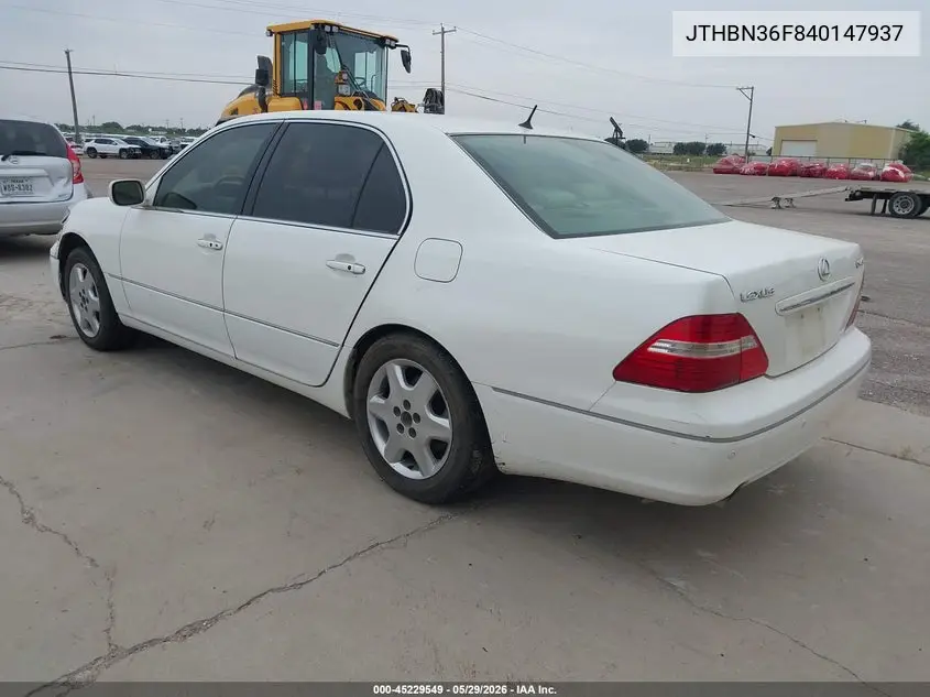 2004 Lexus Ls 430 VIN: JTHBN36F840147937 Lot: 45229549