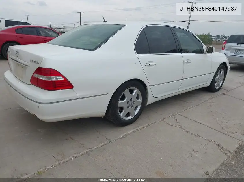 2004 Lexus Ls 430 VIN: JTHBN36F840147937 Lot: 45229549