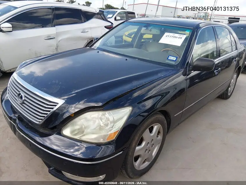 2004 Lexus Ls 430 VIN: JTHBN36F040131375 Lot: 45350648