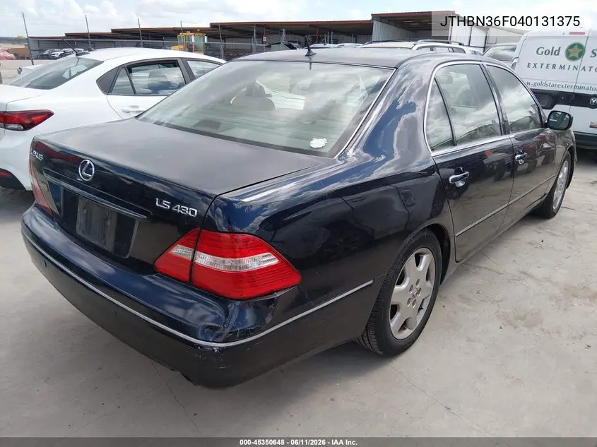2004 Lexus Ls 430 VIN: JTHBN36F040131375 Lot: 45350648
