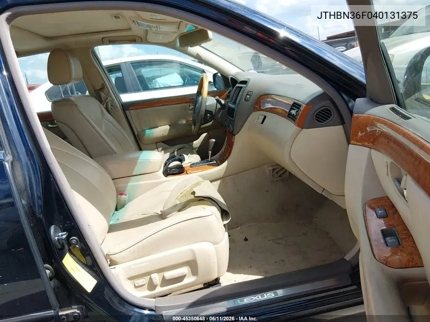 2004 Lexus Ls 430 VIN: JTHBN36F040131375 Lot: 45350648