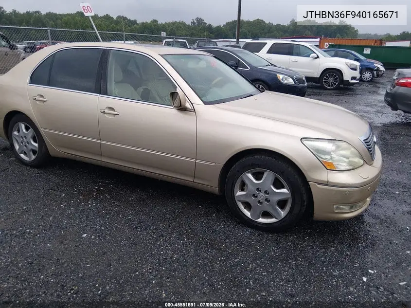 2004 Lexus Ls 430 VIN: JTHBN36F940165671 Lot: 45551691
