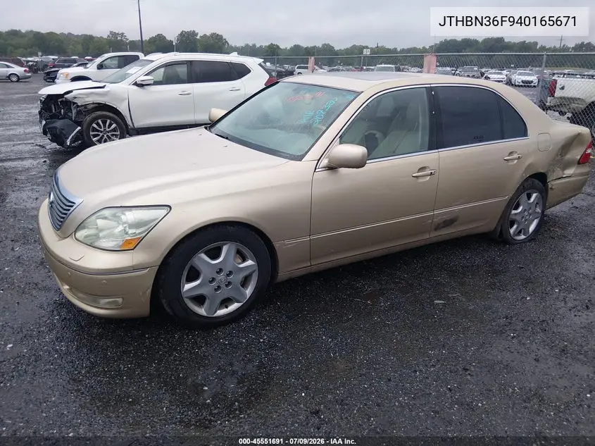 2004 Lexus Ls 430 VIN: JTHBN36F940165671 Lot: 45551691