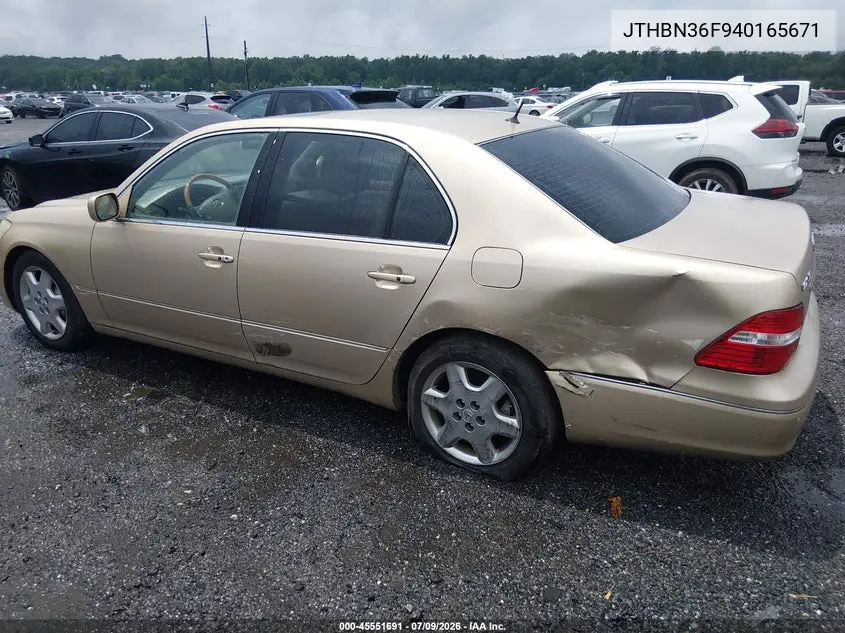 2004 Lexus Ls 430 VIN: JTHBN36F940165671 Lot: 45551691