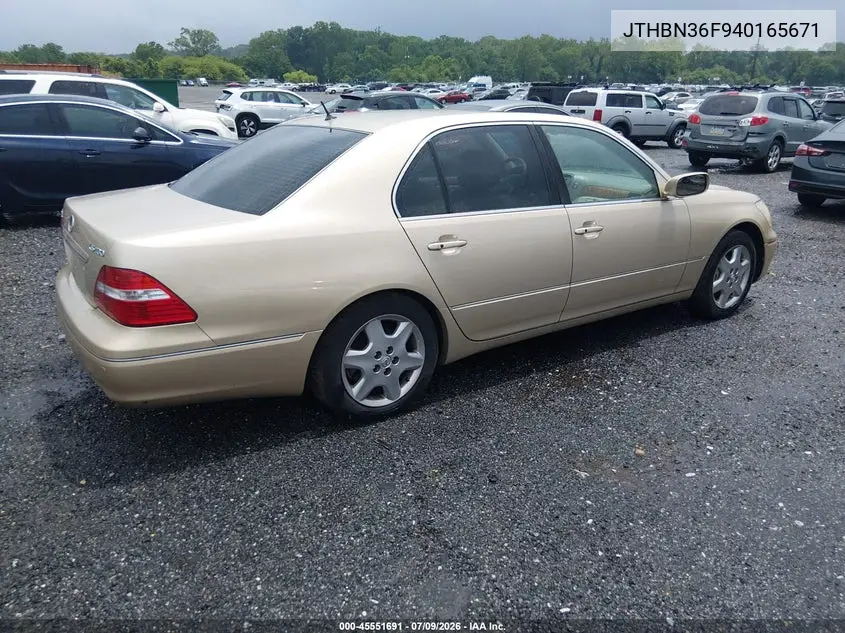 2004 Lexus Ls 430 VIN: JTHBN36F940165671 Lot: 45551691