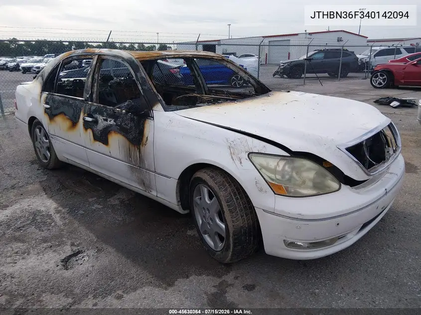 2004 Lexus Ls 430 VIN: JTHBN36F340142094 Lot: 45630364