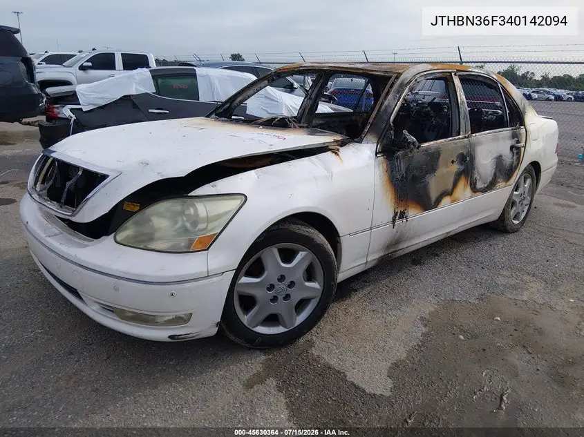 2004 Lexus Ls 430 VIN: JTHBN36F340142094 Lot: 45630364