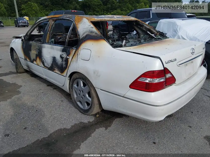 2004 Lexus Ls 430 VIN: JTHBN36F340142094 Lot: 45630364