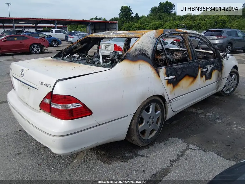 2004 Lexus Ls 430 VIN: JTHBN36F340142094 Lot: 45630364