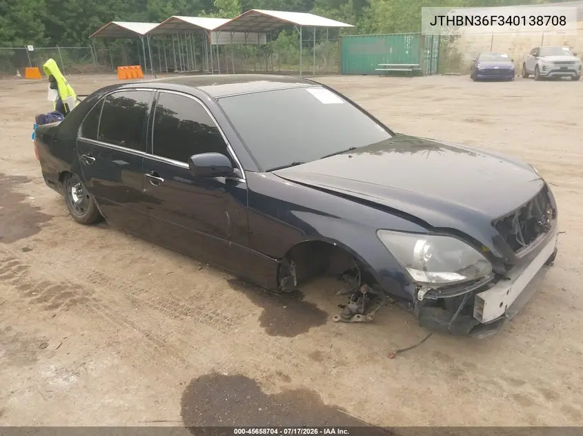 2004 Lexus Ls 430 VIN: JTHBN36F340138708 Lot: 45658704