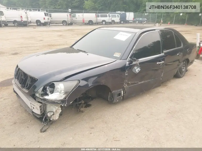 2004 Lexus Ls 430 VIN: JTHBN36F340138708 Lot: 45658704