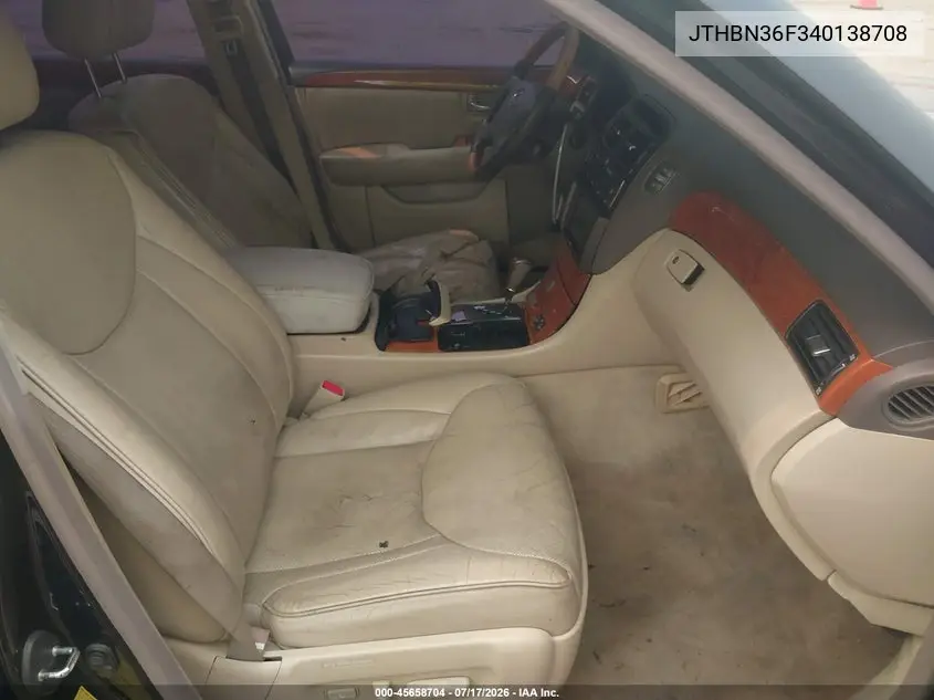 2004 Lexus Ls 430 VIN: JTHBN36F340138708 Lot: 45658704