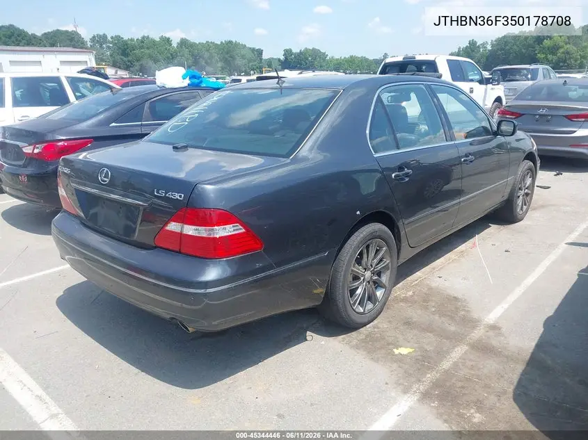 2005 Lexus Ls 430 VIN: JTHBN36F350178708 Lot: 45344446