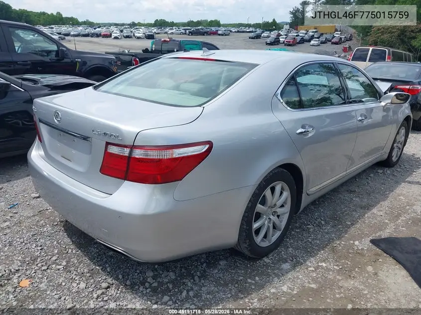 2007 Lexus Ls 460 L VIN: JTHGL46F775015759 Lot: 45191715