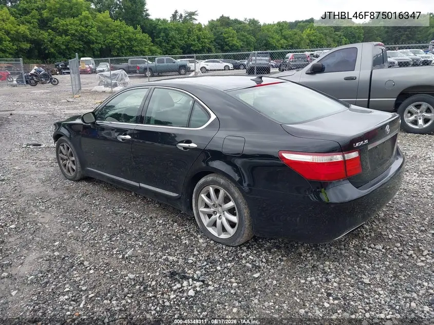 2007 Lexus Ls 460 VIN: JTHBL46F875016347 Lot: 45349311