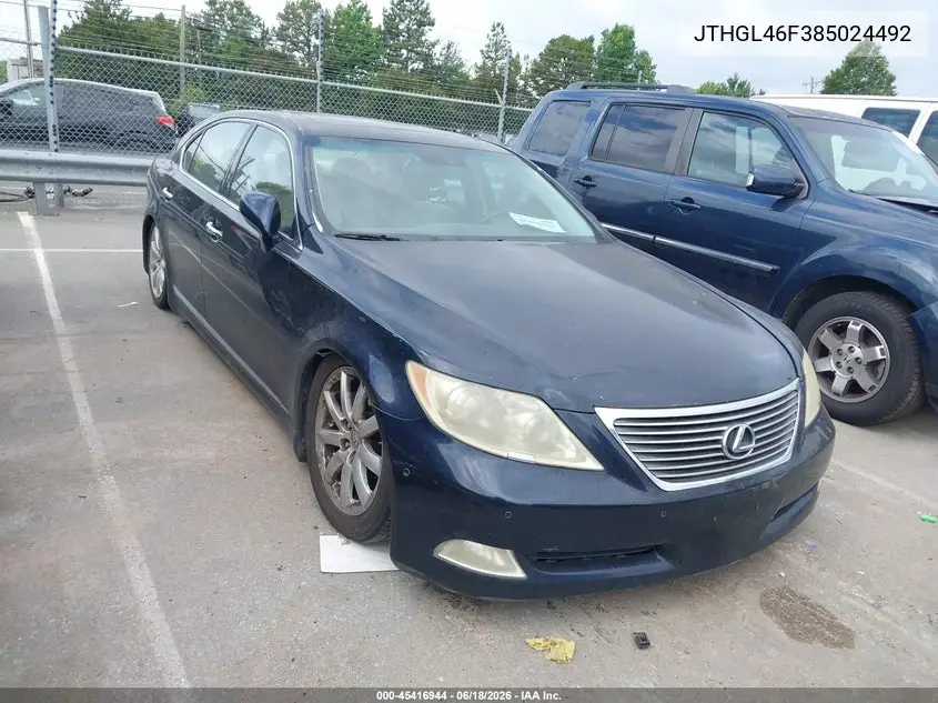 2008 Lexus Ls 460 L VIN: JTHGL46F385024492 Lot: 45416944