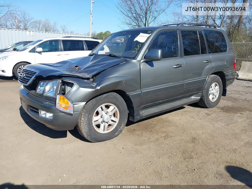 2000 Lexus Lx 470 VIN: JT6HT00W3Y0093694 Lot: 44651734