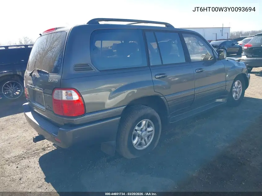 2000 Lexus Lx 470 VIN: JT6HT00W3Y0093694 Lot: 44651734