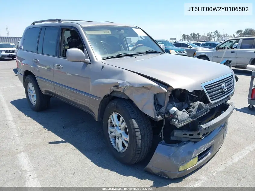 2000 Lexus Lx 470 VIN: JT6HT00W2Y0106502 Lot: 45150545