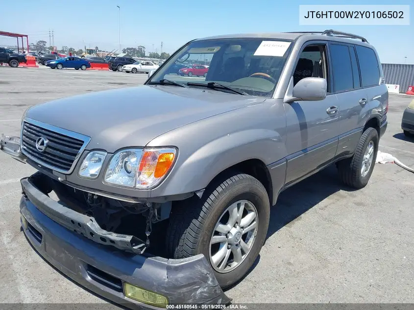 2000 Lexus Lx 470 VIN: JT6HT00W2Y0106502 Lot: 45150545