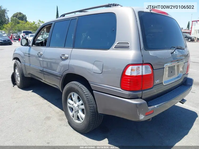 2000 Lexus Lx 470 VIN: JT6HT00W2Y0106502 Lot: 45150545