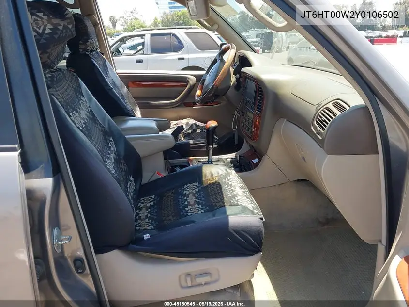 2000 Lexus Lx 470 VIN: JT6HT00W2Y0106502 Lot: 45150545