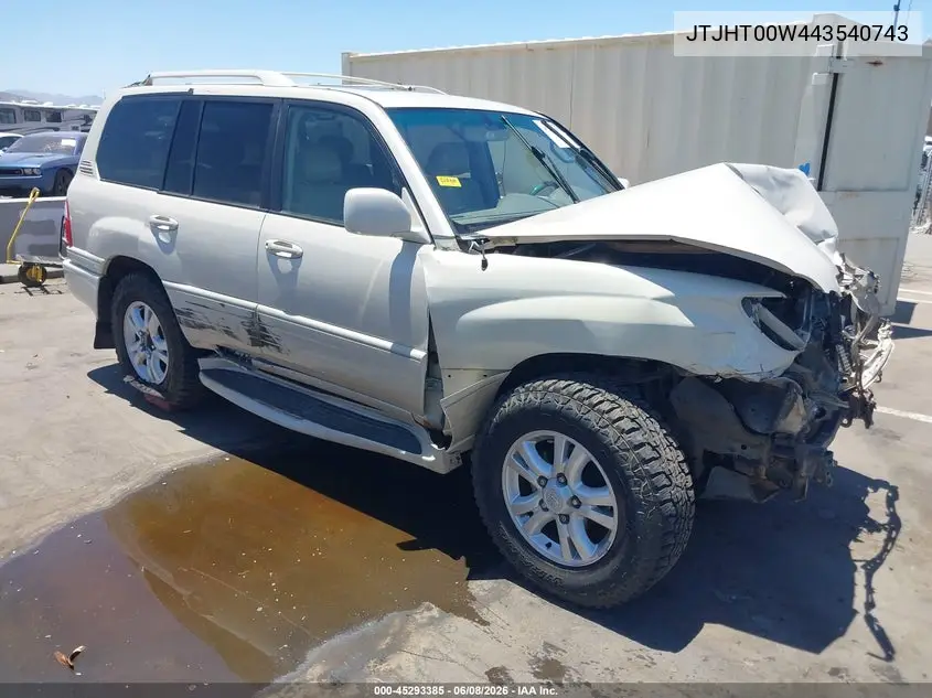 2004 Lexus Lx 470 VIN: JTJHT00W443540743 Lot: 45293385