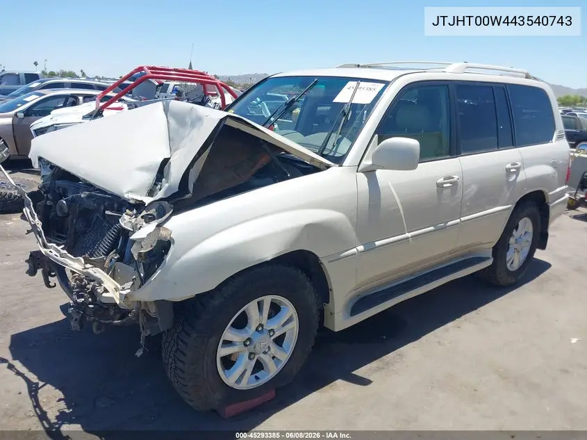 2004 Lexus Lx 470 VIN: JTJHT00W443540743 Lot: 45293385