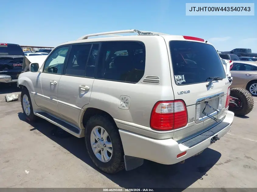 2004 Lexus Lx 470 VIN: JTJHT00W443540743 Lot: 45293385