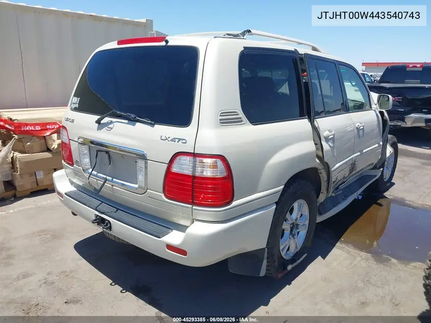 2004 Lexus Lx 470 VIN: JTJHT00W443540743 Lot: 45293385