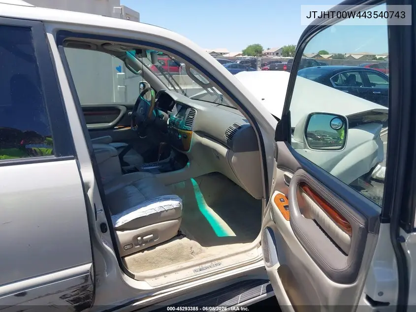 2004 Lexus Lx 470 VIN: JTJHT00W443540743 Lot: 45293385