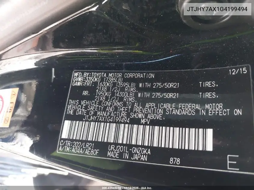 JTJHY7AX1G4199494 2016 Lexus Lx 570