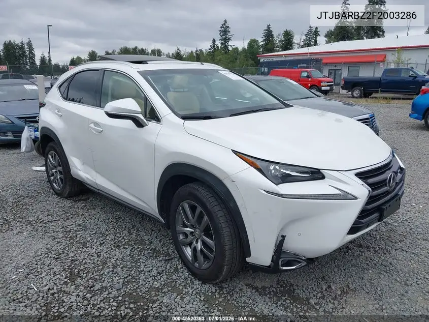 2015 Lexus Nx 200T VIN: JTJBARBZ2F2003286 Lot: 45520363