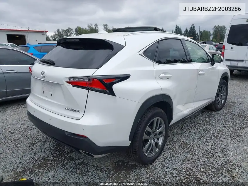 2015 Lexus Nx 200T VIN: JTJBARBZ2F2003286 Lot: 45520363