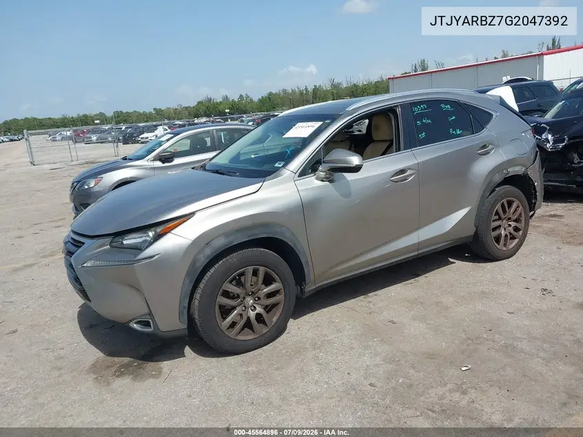 2016 Lexus Nx 200T VIN: JTJYARBZ7G2047392 Lot: 45564896