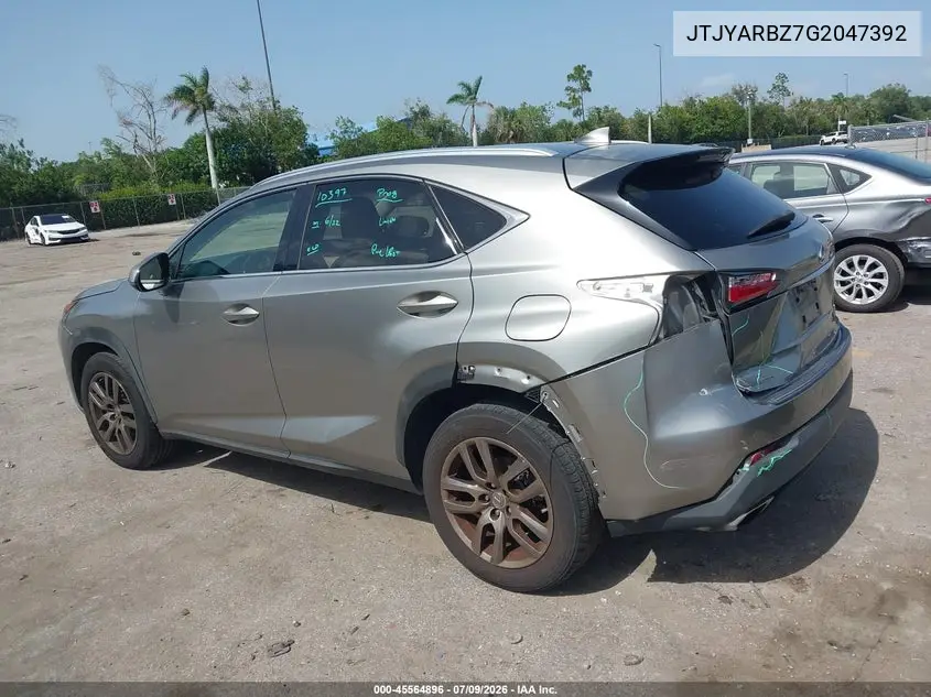 2016 Lexus Nx 200T VIN: JTJYARBZ7G2047392 Lot: 45564896