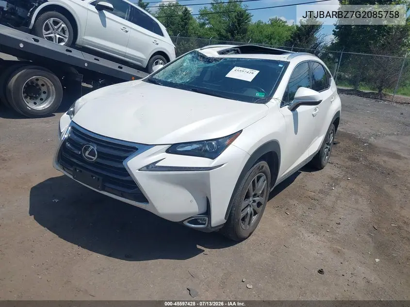 2016 Lexus Nx 200T VIN: JTJBARBZ7G2085758 Lot: 45597428