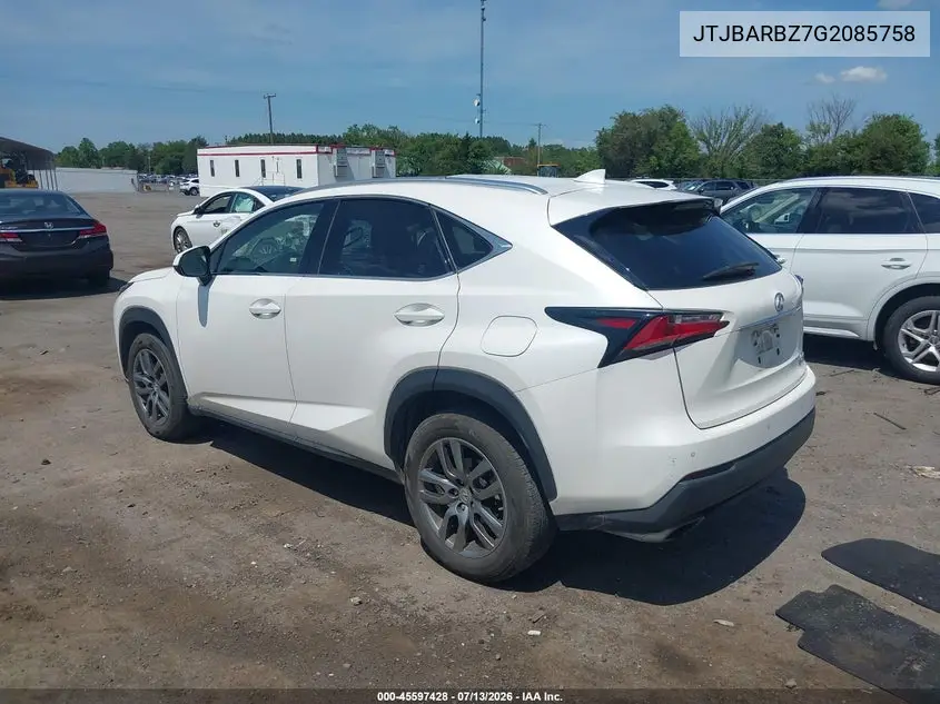 2016 Lexus Nx 200T VIN: JTJBARBZ7G2085758 Lot: 45597428