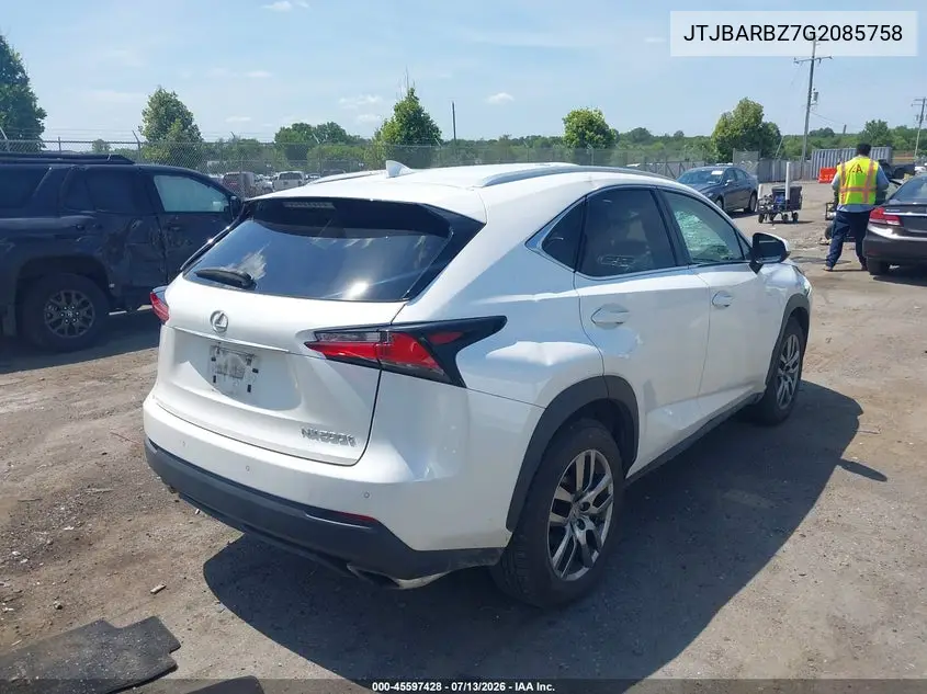 2016 Lexus Nx 200T VIN: JTJBARBZ7G2085758 Lot: 45597428