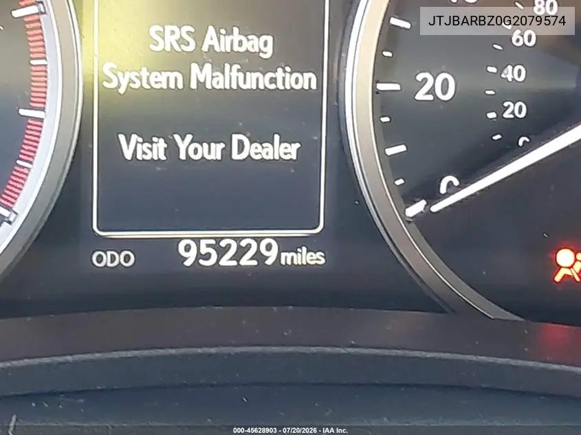 2016 Lexus Nx 200T VIN: JTJBARBZ0G2079574 Lot: 45628903