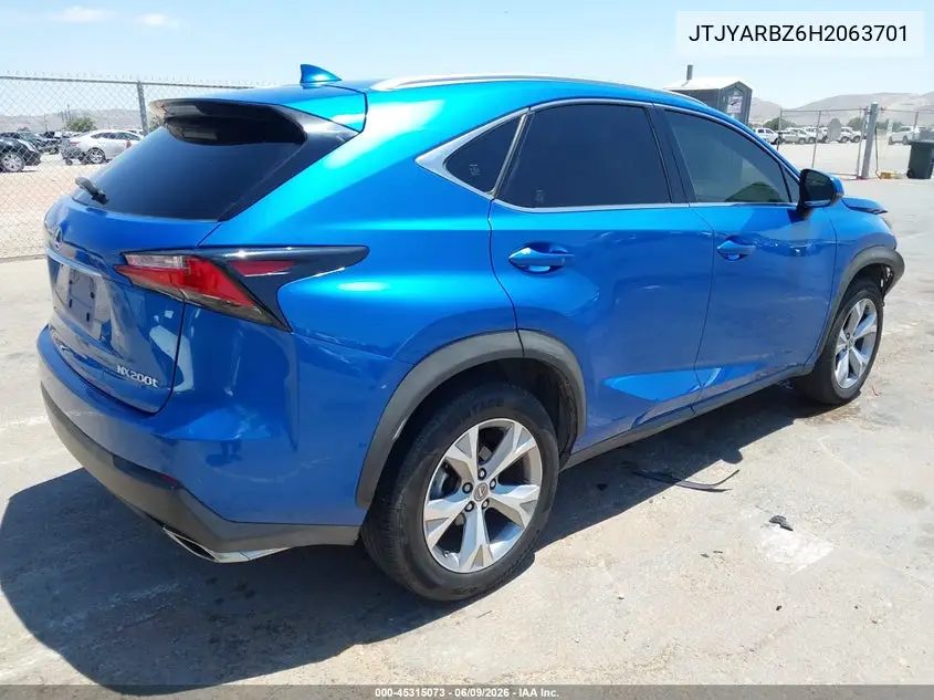 2017 Lexus Nx 200T VIN: JTJYARBZ6H2063701 Lot: 45315073