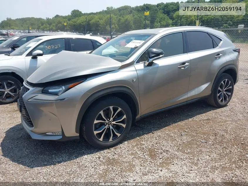 2017 Lexus Nx 200T F Sport VIN: JTJYARBZ6H2059194 Lot: 45611490
