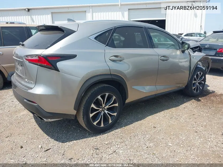 2017 Lexus Nx 200T F Sport VIN: JTJYARBZ6H2059194 Lot: 45611490