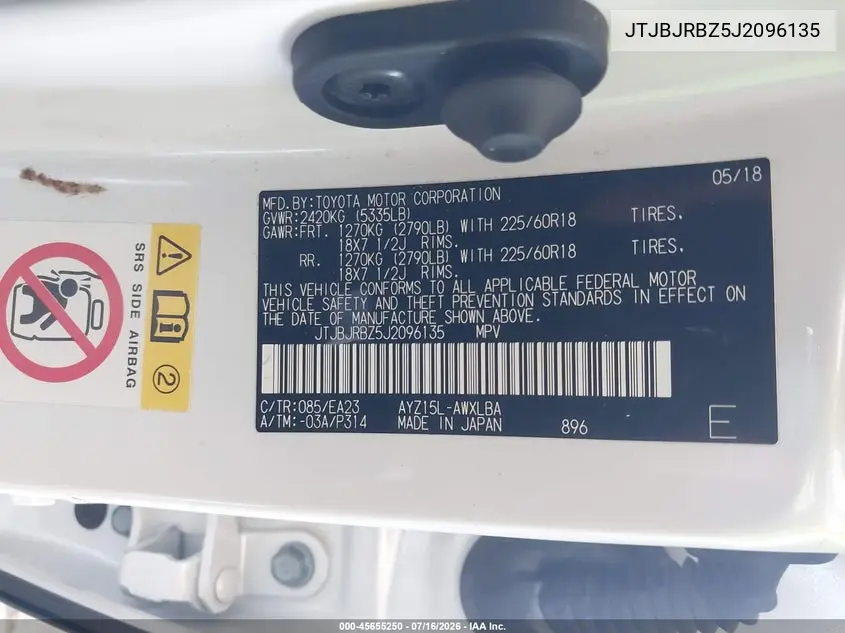 2018 Lexus Nx 300H VIN: JTJBJRBZ5J2096135 Lot: 45655250